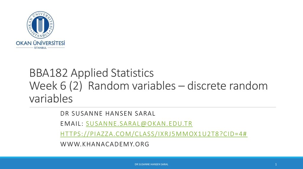 BBA182 Applied Statistics Week 6 (2) Random variables – discrete random variables