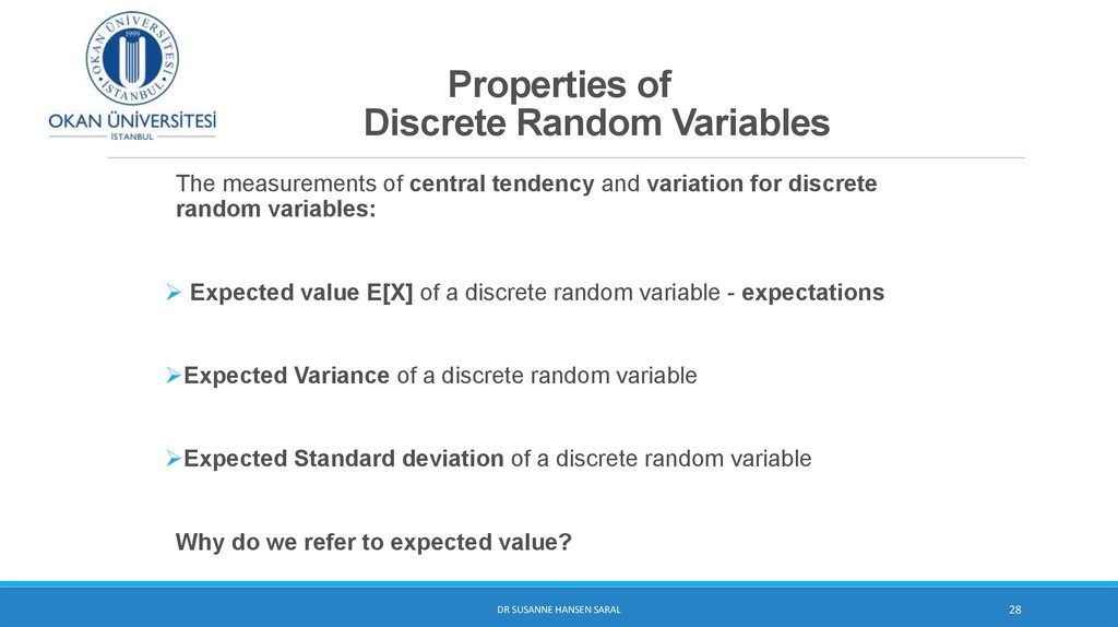 Properties of Discrete Random Variables