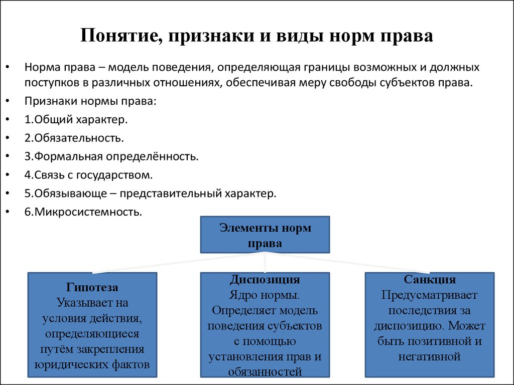 Признаки правовой нормы отличающие ее