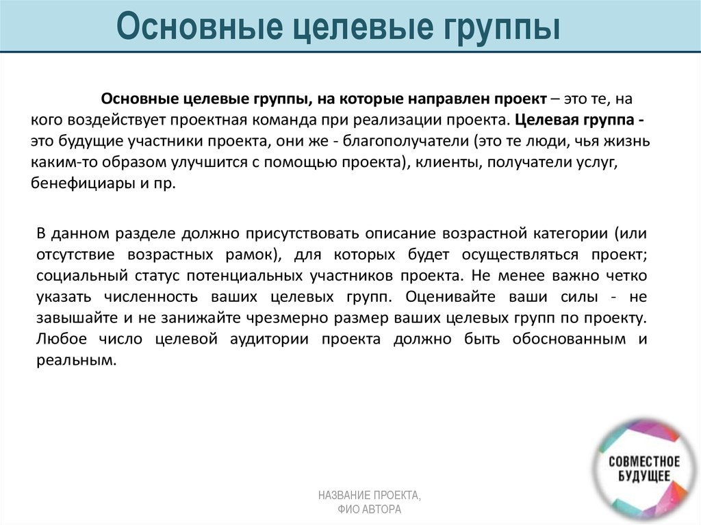 Описание целевой группы проекта