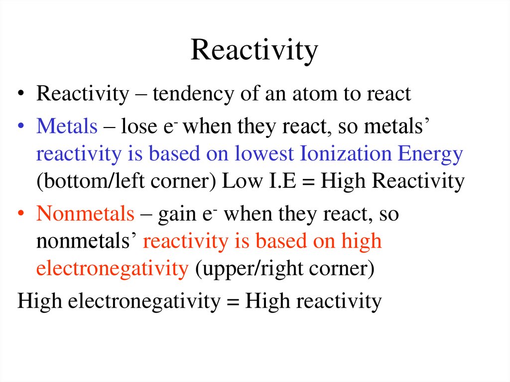 reactivity trend across periodic table