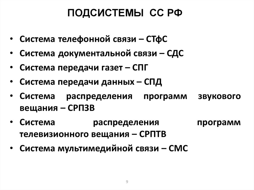 ПОДСИСТЕМЫ СС РФ
