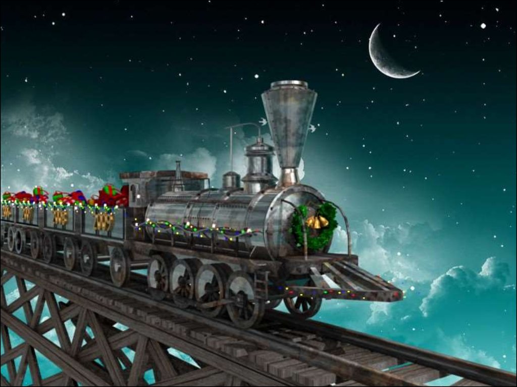 Волшебная железная дорога. Сказочный поезд. Новогодний поезд. Новогодний паровоз. Волшебный поезд.