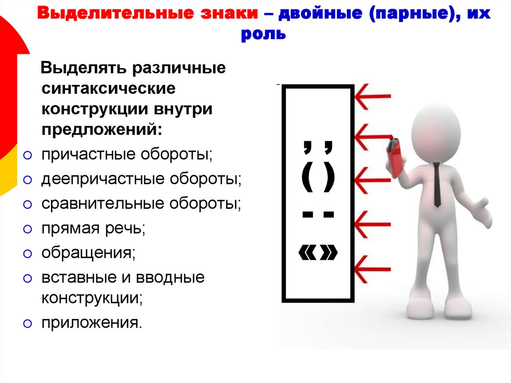 Символ ролей. Парные знаки препинания. Выделительные знаки. Одиночные и парные знаки препинания. Синтаксические знаки.