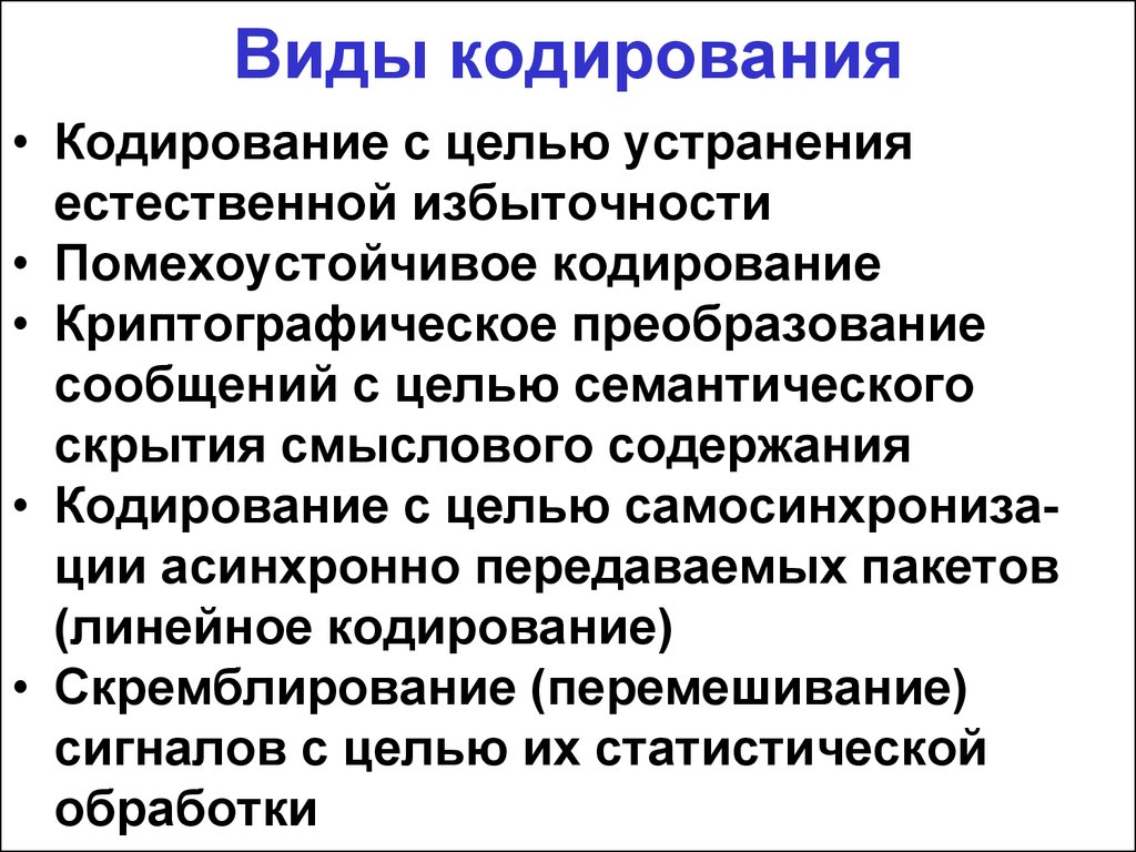 Виды кодирования. Кодирование с целью защиты информации. Типы кодировок. Криптографическое преобразование.