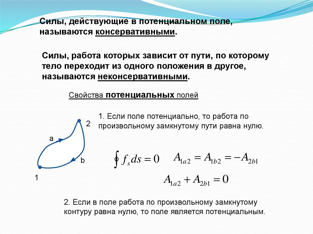 Какие силы потенциальные. Работа в поле потенциальных сил. Консервативные и неконсервативные силы, потенциальное поле. Работа консервативных сил в потенциальном поле. Работа по перемещению частицы в потенциальном поле.