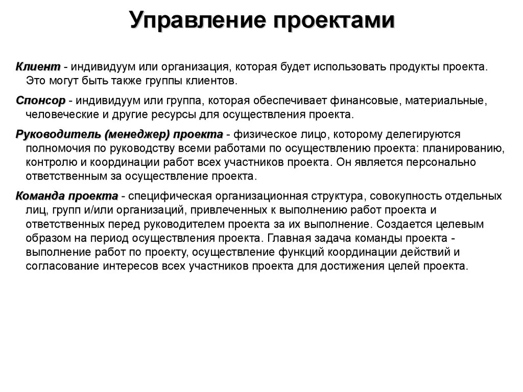 Индивидуум или организация предложившая идею проекта это