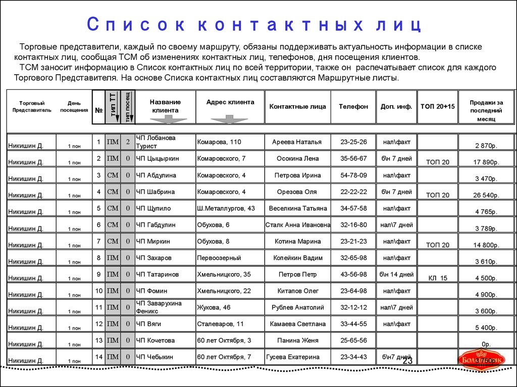 Отчет торгового представителя