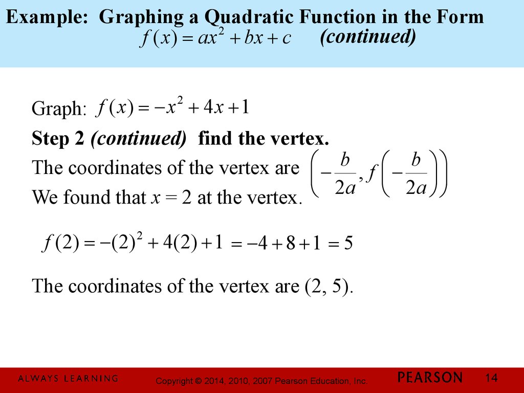 Example: Graphing a Quadratic Function in the Form (continued)