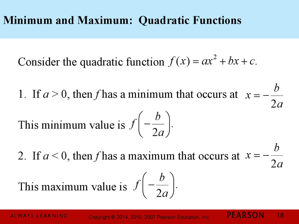 Minimum and Maximum: Quadratic Functions