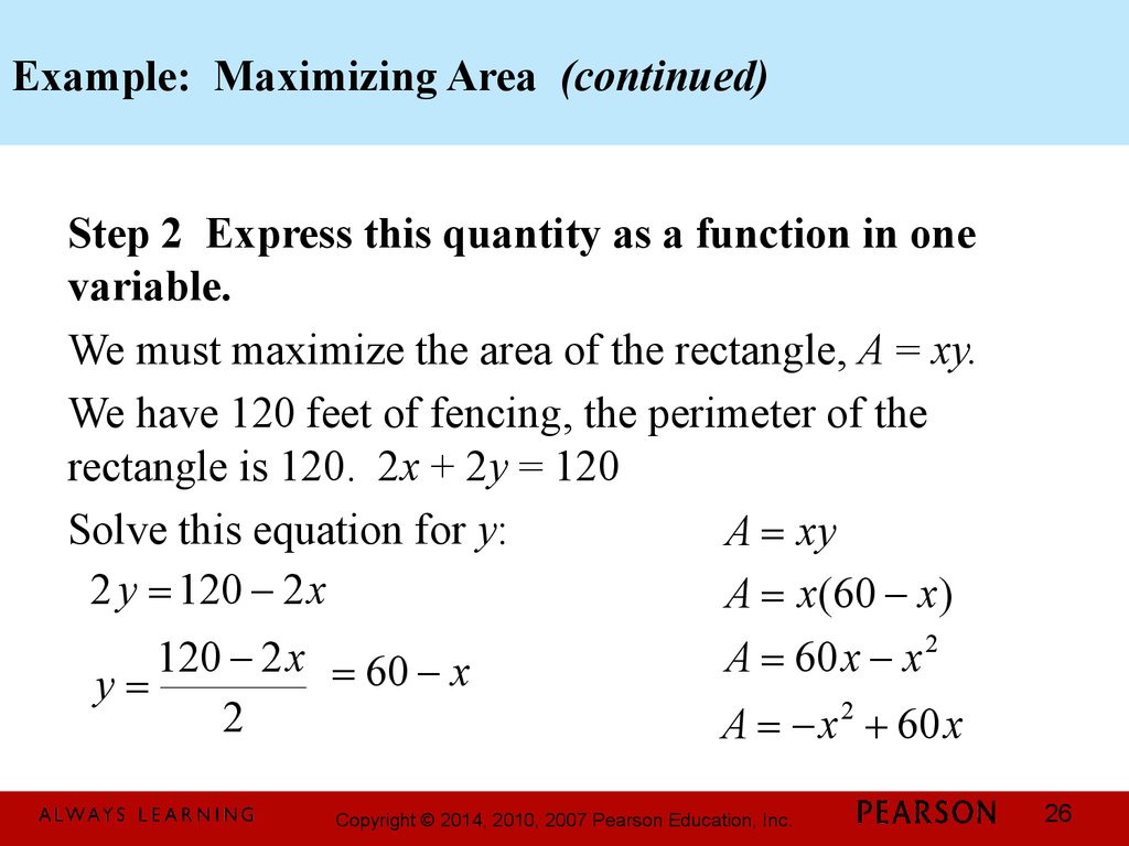 Example: Maximizing Area (continued)
