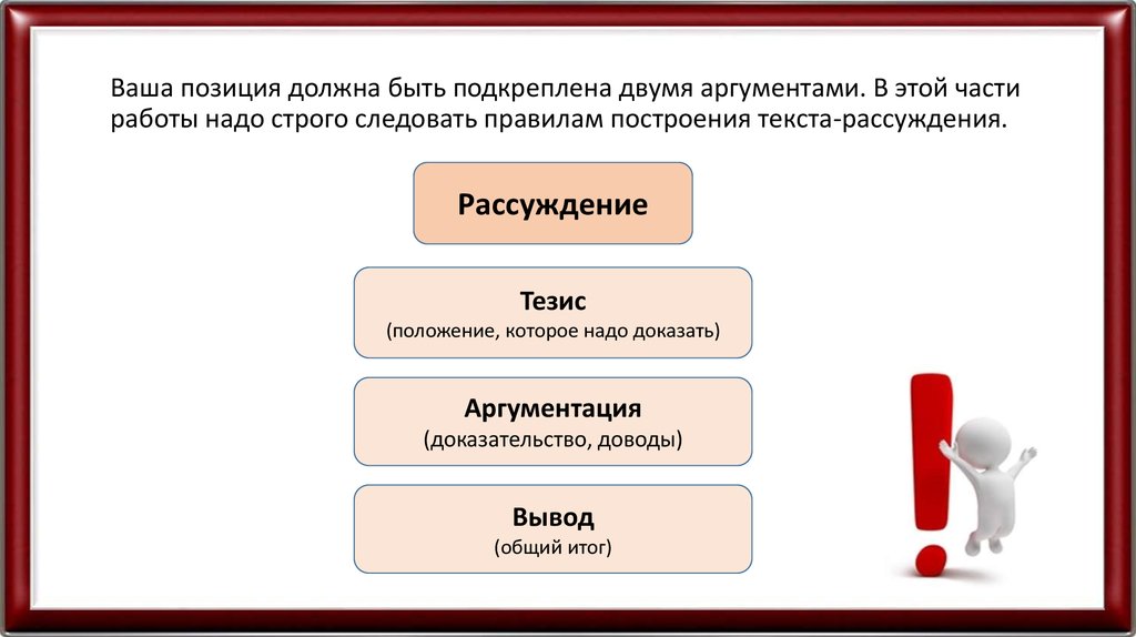 Вашу позицию. Композиция построения текста сочинения. Ваша позиция. Правила построения аргумента. 2 Аргумента вывод и.