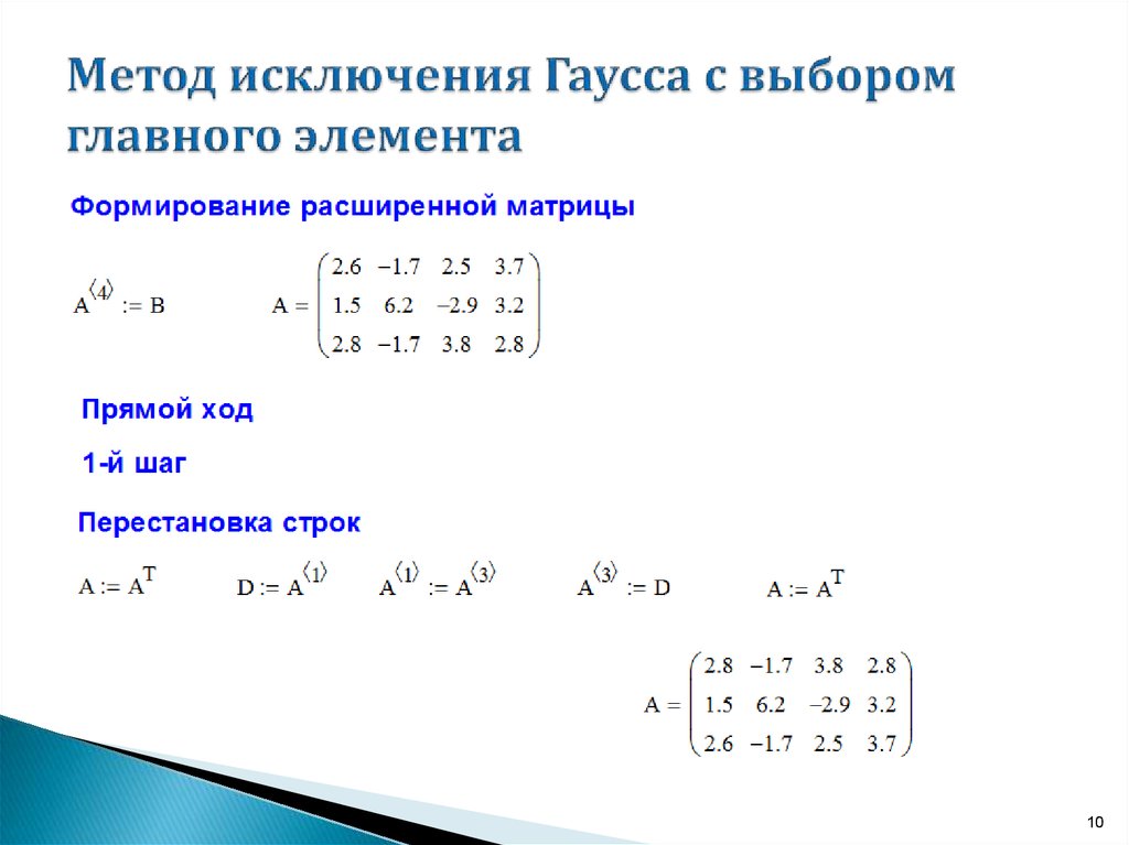 Блок схема гаусса с выбором главного элемента