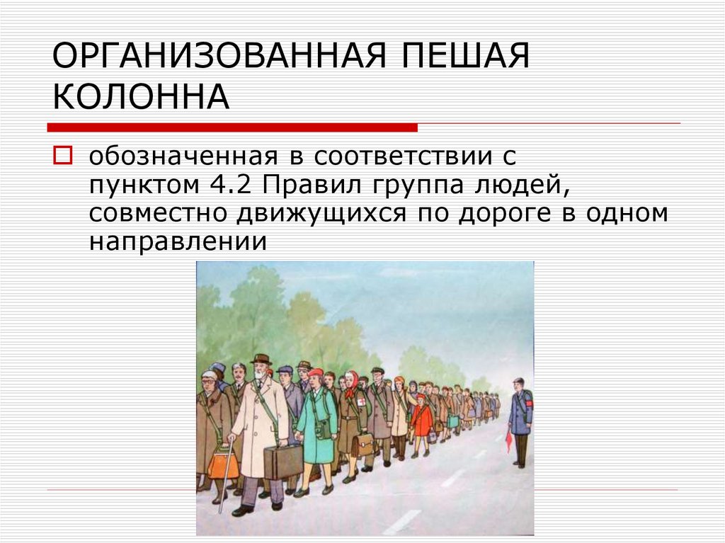 В соответствии с пунктом 2. Движение организованных пеших колонн по проезжей части. Организованная пешая колонна. Организованная пешая колонна ПДД. Организация пешей колонны.