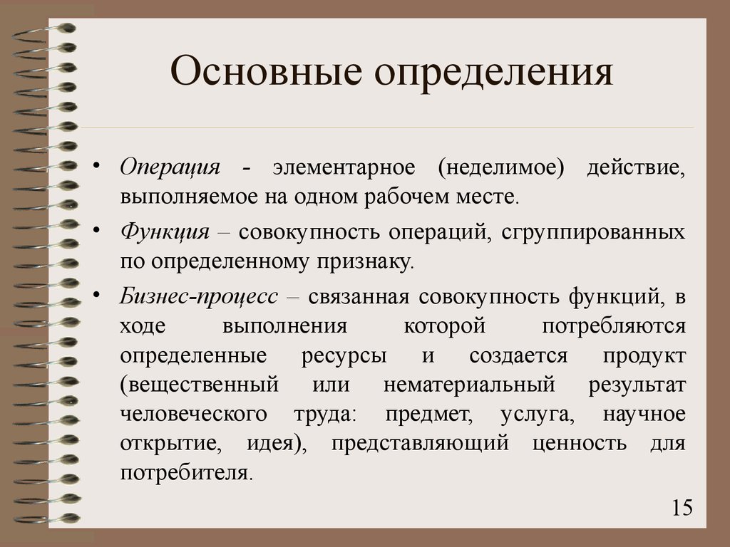 Совокупность функций. Основные определения. Операция определение. Выявление операций. Определенные операции.