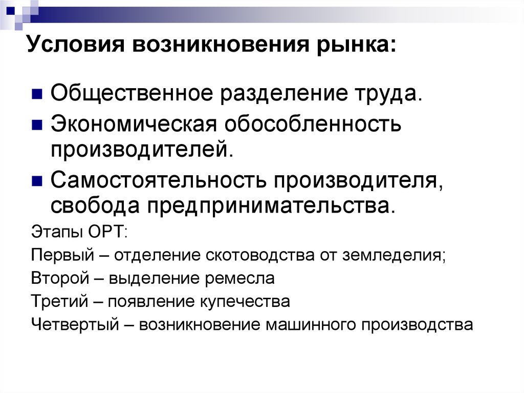 Для возникновения рыночных отношений важную роль играет наличие или отсутствие права план