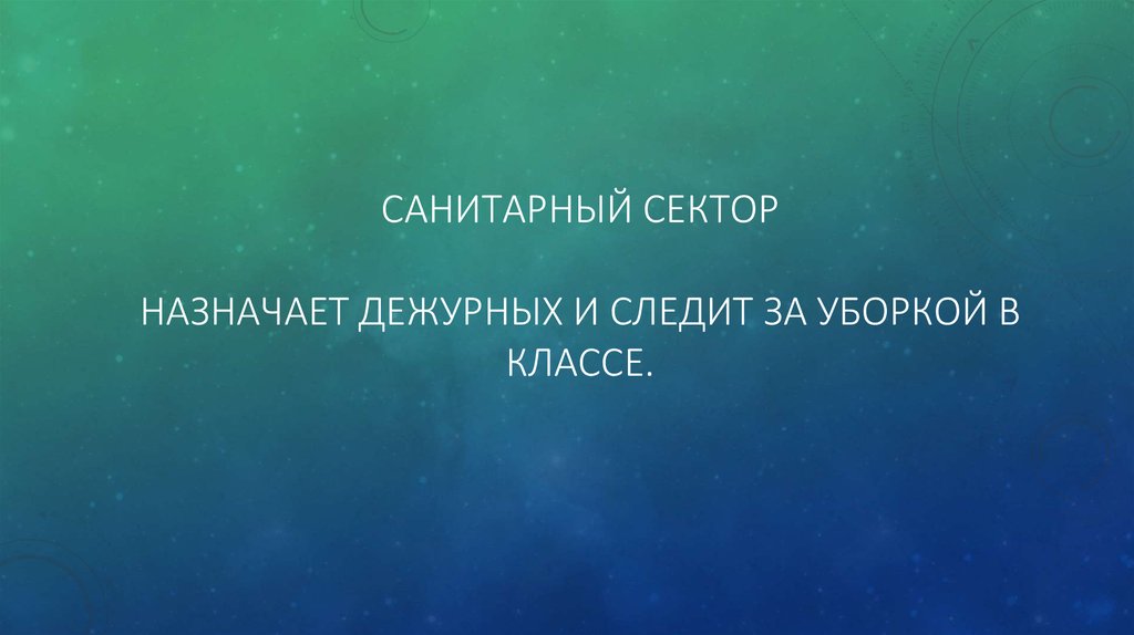 Санитарный сектор назначает дежурных и следит за уборкой в классе.