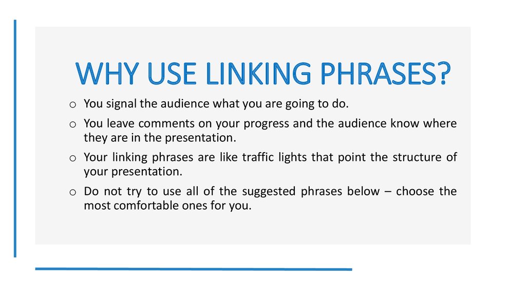 linking phrases for a presentation