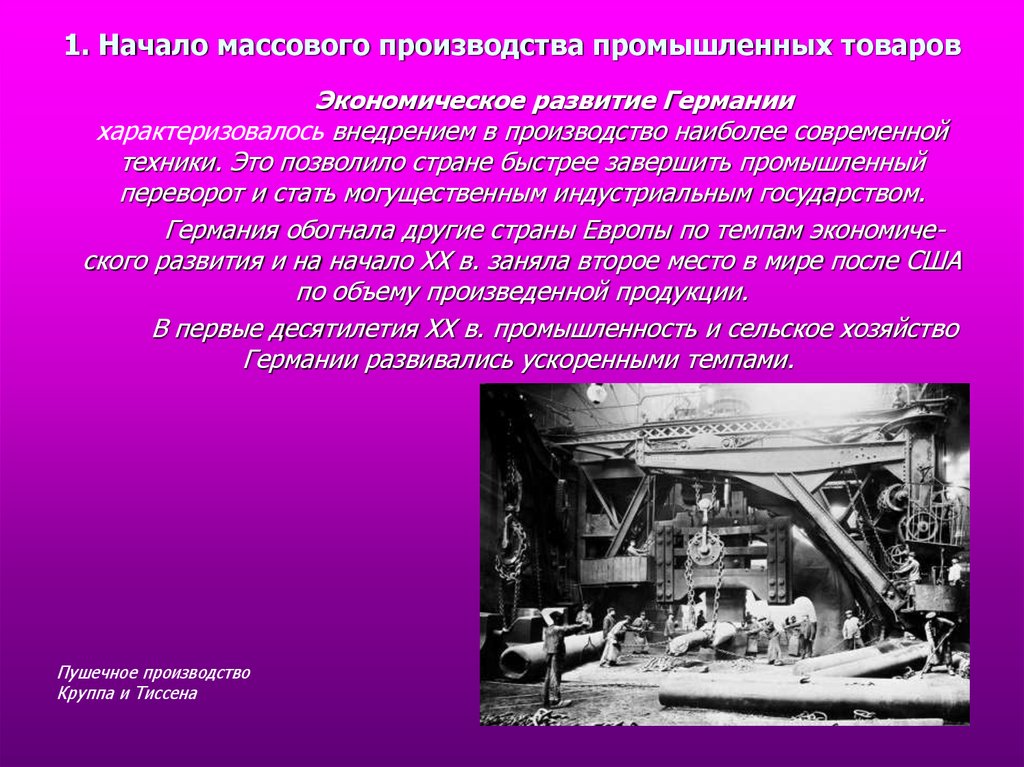 Начало серийного промышленного производства товаров массового потребления выдвижение на первый план