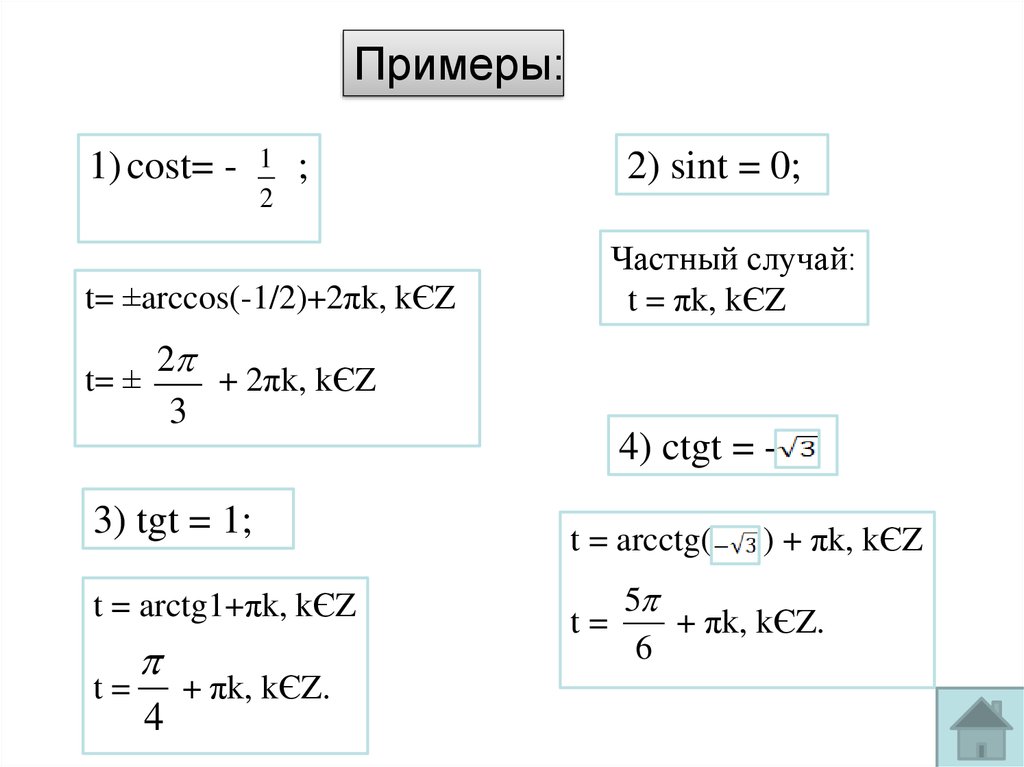 Arccos 0 arctg 3 3. Cost=a и частные случаи. Cost примеры. Частные случаи Arccos. Sint=0.