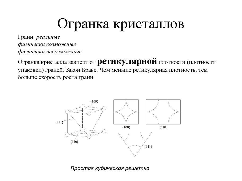 Процесс ростов. Ретикулярная плотность граней кристаллов. Закон роста кристаллов. Ретикулярная плотность. Элементарные процессы роста кристаллов.