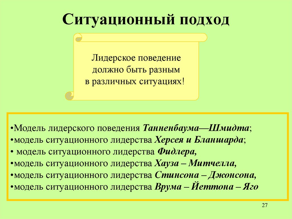 Ситуационный подход к лидерству презентация