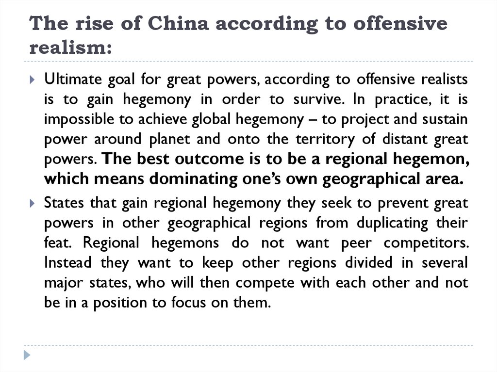 The rise of China according to offensive realism: