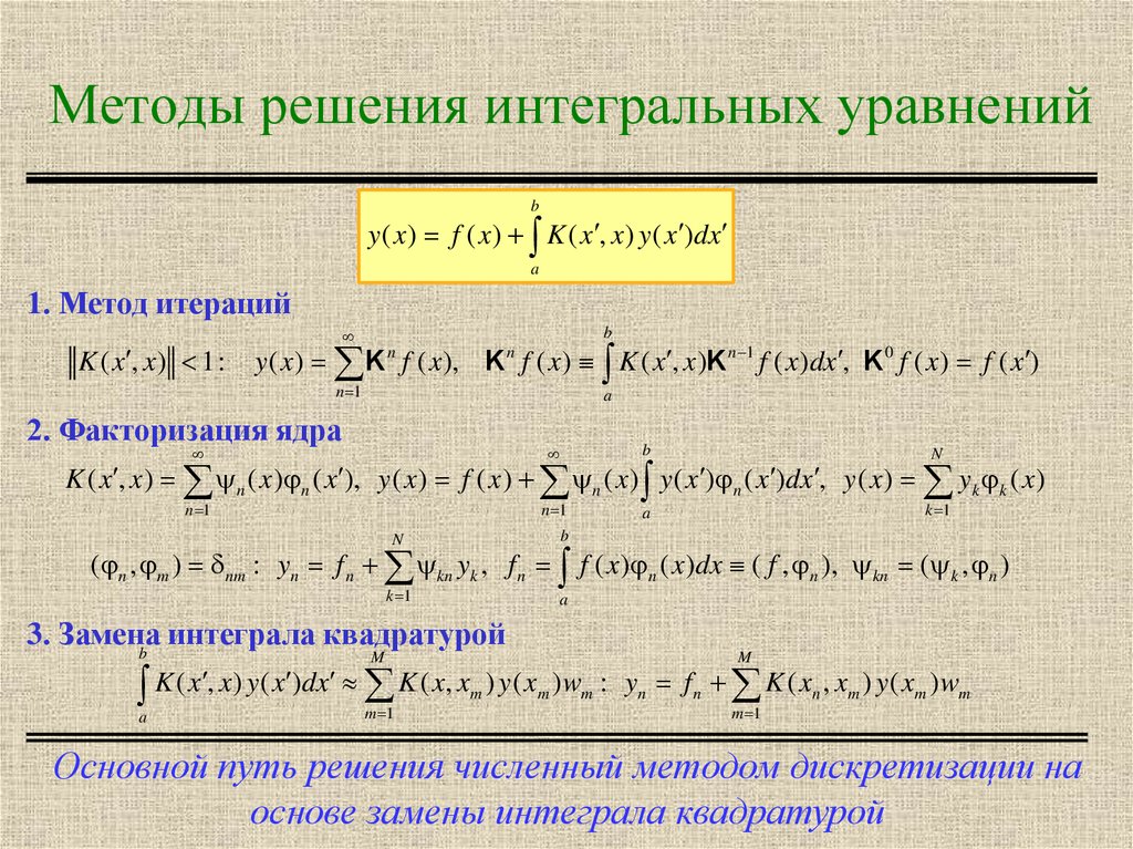 Интегральные уравнения. Решение интегральных уравнений. Способы решения интегральных уравнений. Метод интегральных уравнений.