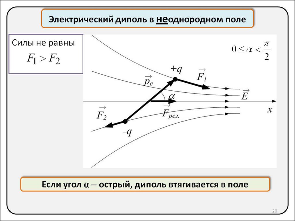 Совершаемая силами электрического поля. Диполь в неоднородном электростатическом поле. Электрический диполь в неоднородном электрическом поле. Движение диполя в электрическом поле. Диполь в однородном и неоднородном поле.