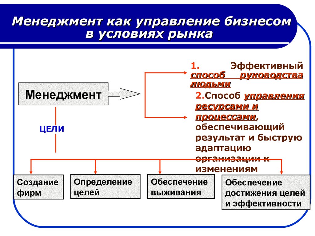 Менеджмент в рыночной экономике план