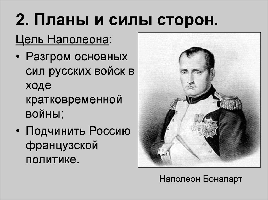 Цели наполеона в россии. Планы сторон войны 1812. Планы сторон в войне 1812 года. Цели Наполеона в войне.