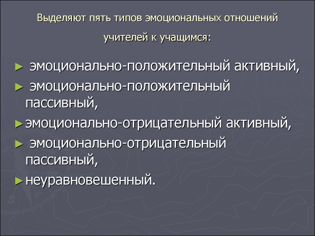 Предвзятое отношение преподавателей. Типы эмоциональных отношений.