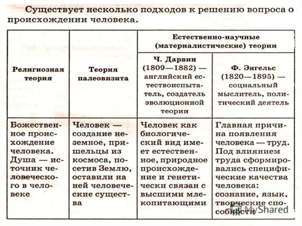 Анализ и оценка различных гипотез происхождения человека презентация