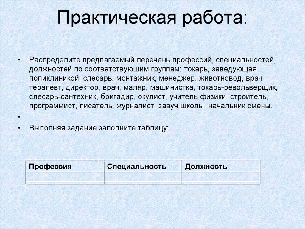 Практические профессии