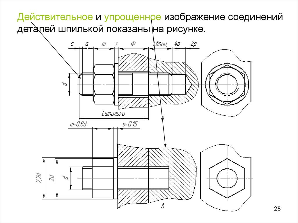 Изображение шпилечных соединений