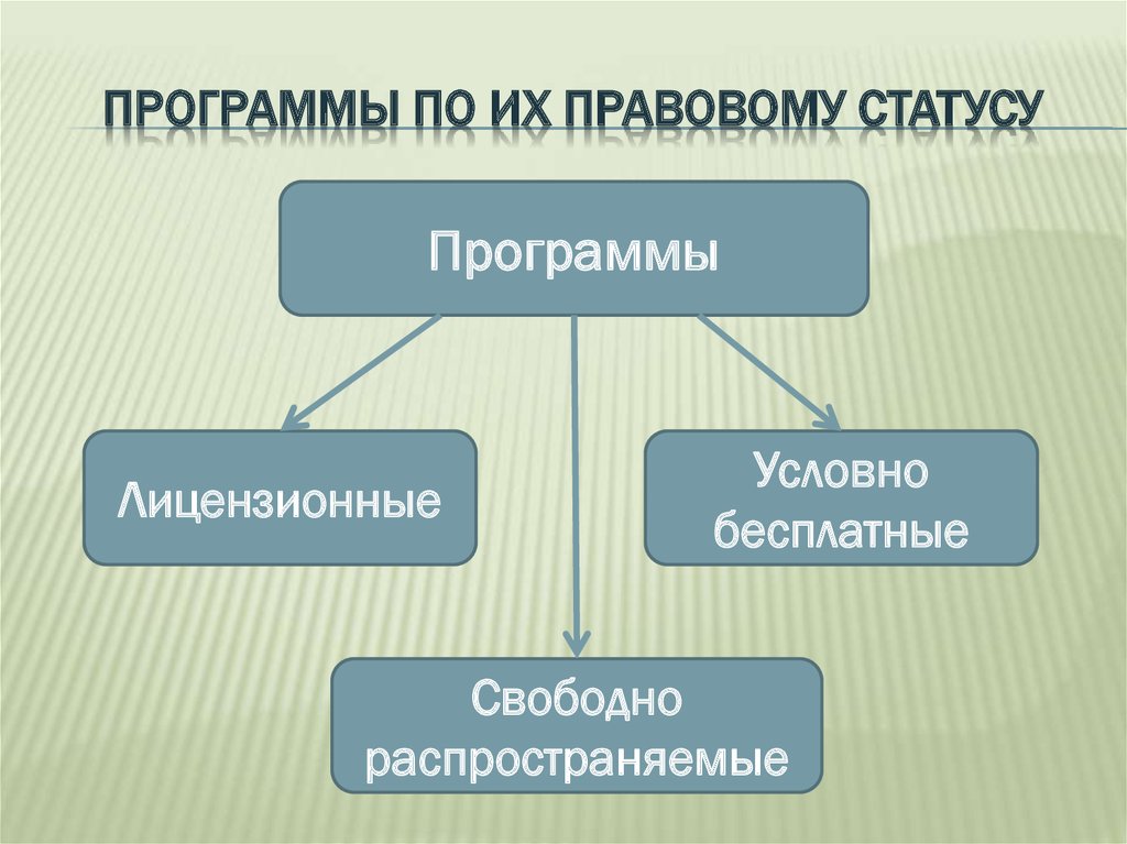 Распространять деятельность. Программы по правовому статусу. Виды программ по правовому статусу. Классификация программ по юридическому статусу. Правовые нормы информационной деятельности.