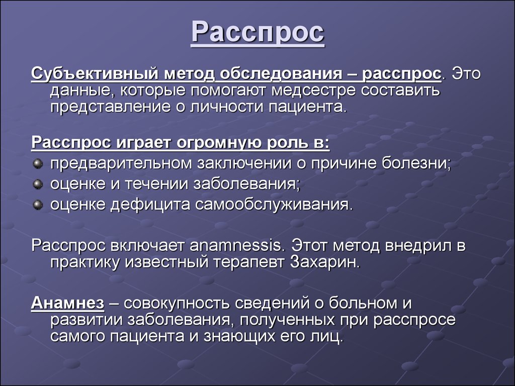 В схему расспроса больного не включается