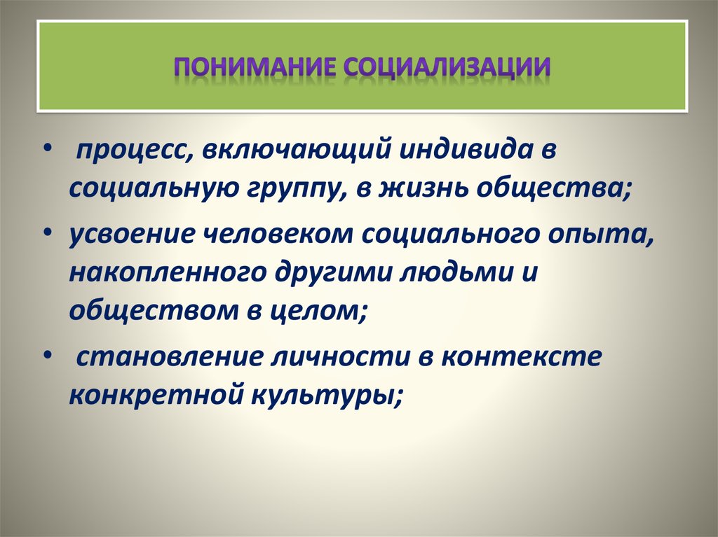 Социализация процесс усвоения индивидом образцов поведения присущих данному обществу