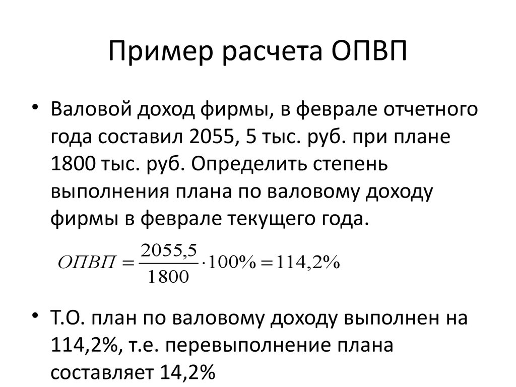 Относительная величина выполнения плана рассчитывается по формуле