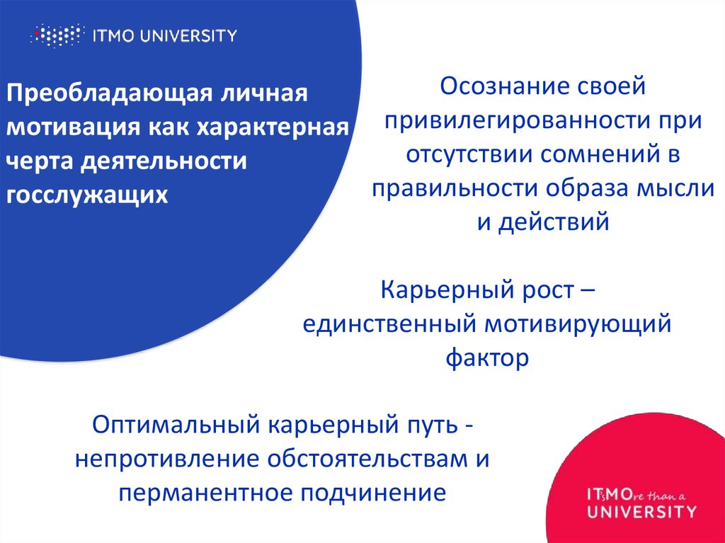 Преобладающая личная мотивация как характерная черта деятельности госслужащих