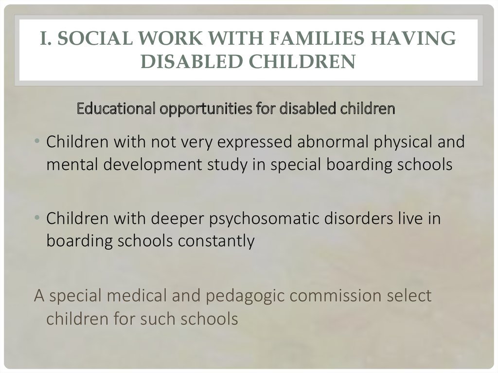 I. Social work with families having disabled children