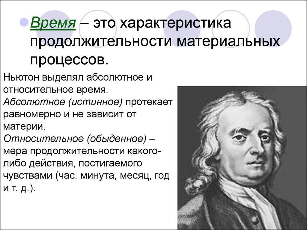 Абсолютное время. Одномерность времени. Относительное время. Однородность пространства и времени.