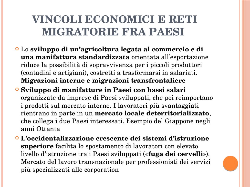 Vincoli economici e reti migratorie fra paesi