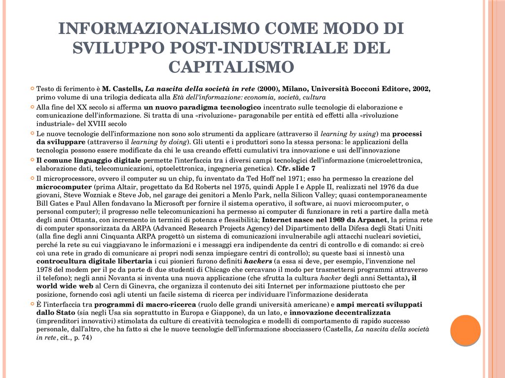 Informazionalismo come modo di sviluppo post-industriale del capitalismo