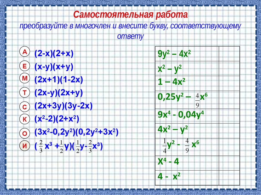 Презентация преобразование целого выражения в многочлен 7 класс макарычев