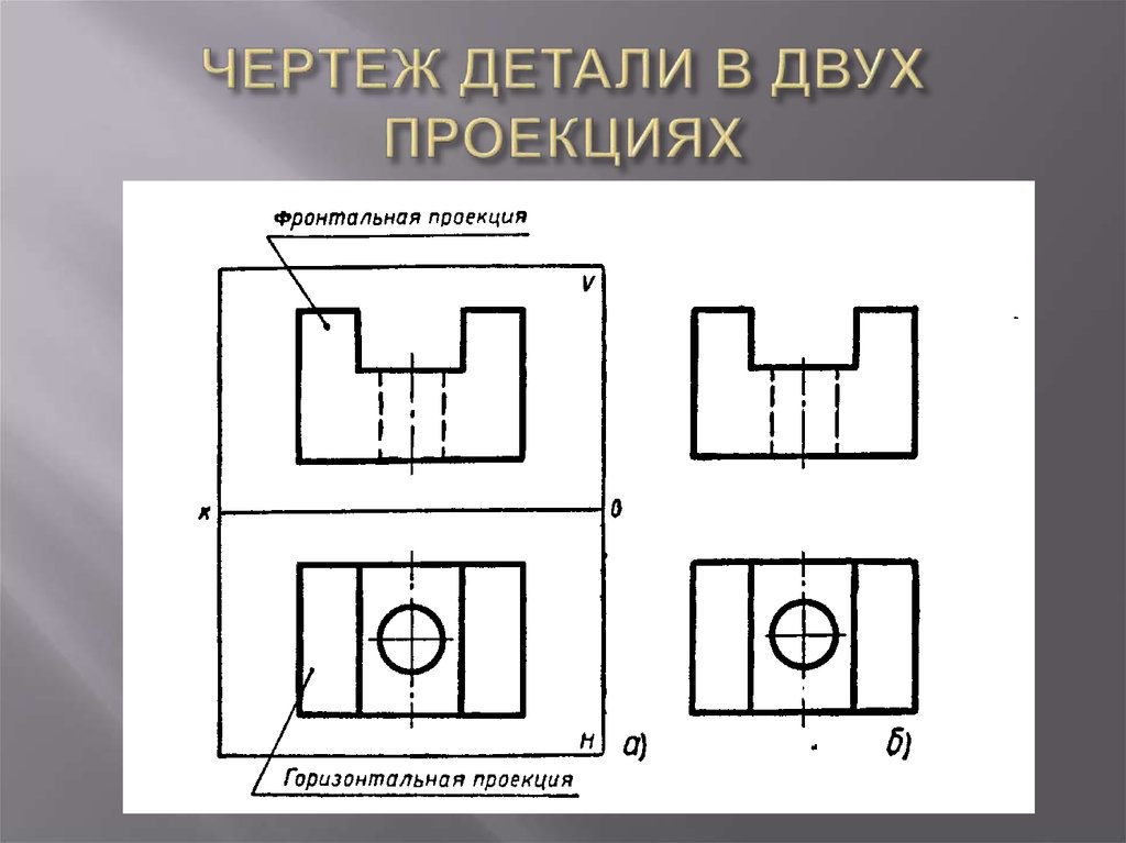 Горизонтальный вид. Плоскости проекций в черчении. Чертеж детали в двух проекциях. Фронтальный вид детали. Фронтальный вид в черчении.