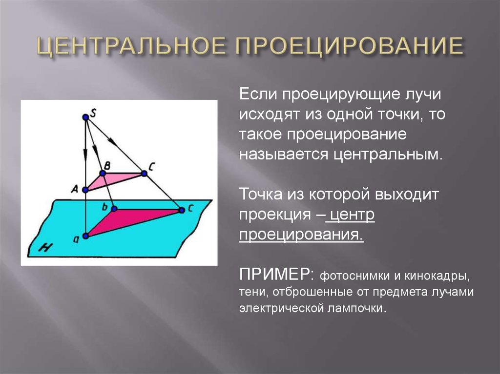 Понятие проекция. Центральное проецирование это в черчении. Методы проецирования центральное и параллельное проецирование. Метод центрального проецирования. Центральная проекция фигуры.