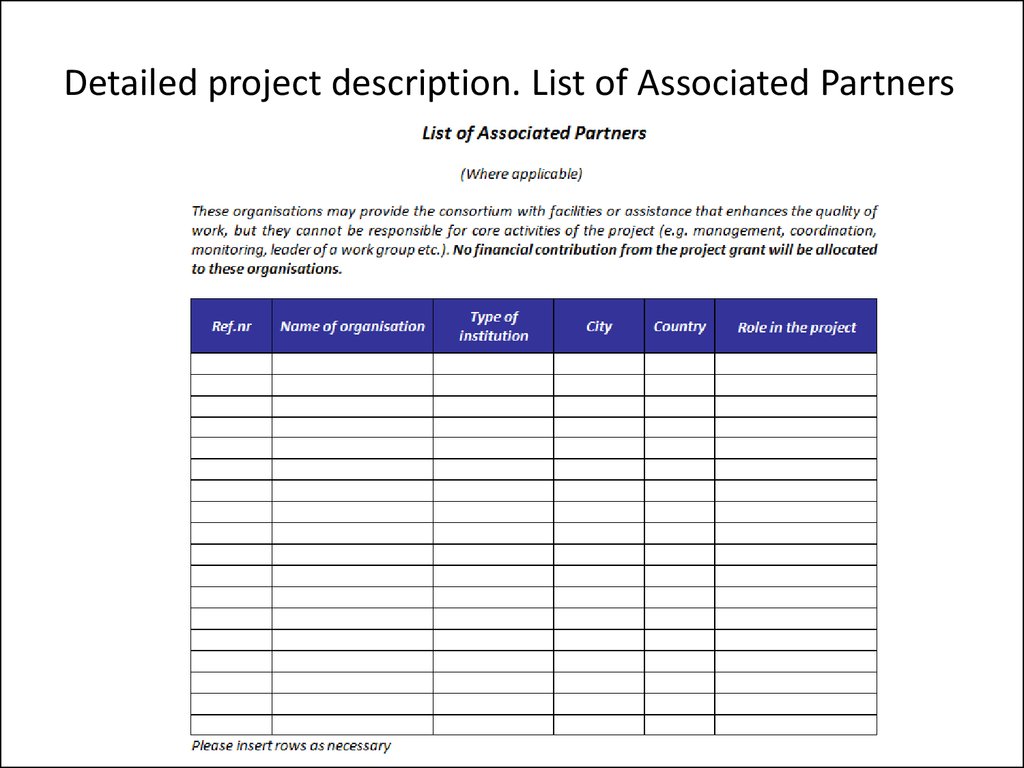 Programs description. Project description. Project details. Project description Slide.