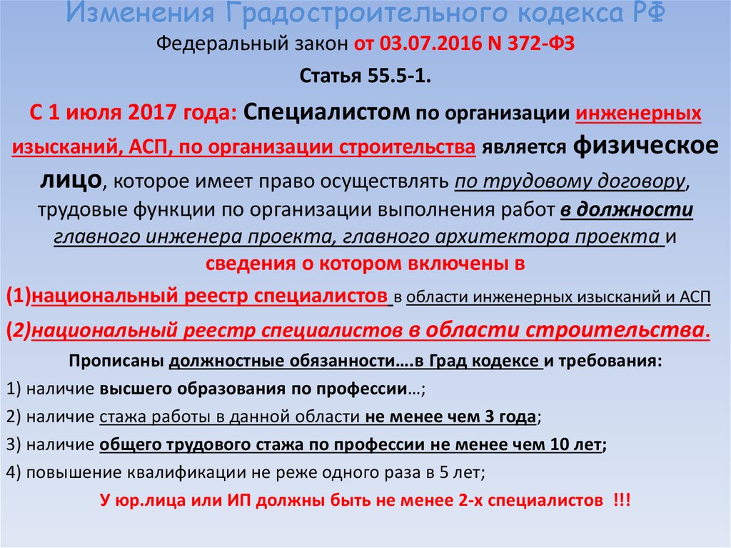 Изменение в градостроительный 2018