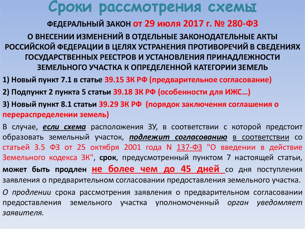 Изменение земельных отношений. Сроки рассмотрения схемы. Период рассмотрения. Специальные сроки рассмотрения запросов. Устранение противоречий в документах.